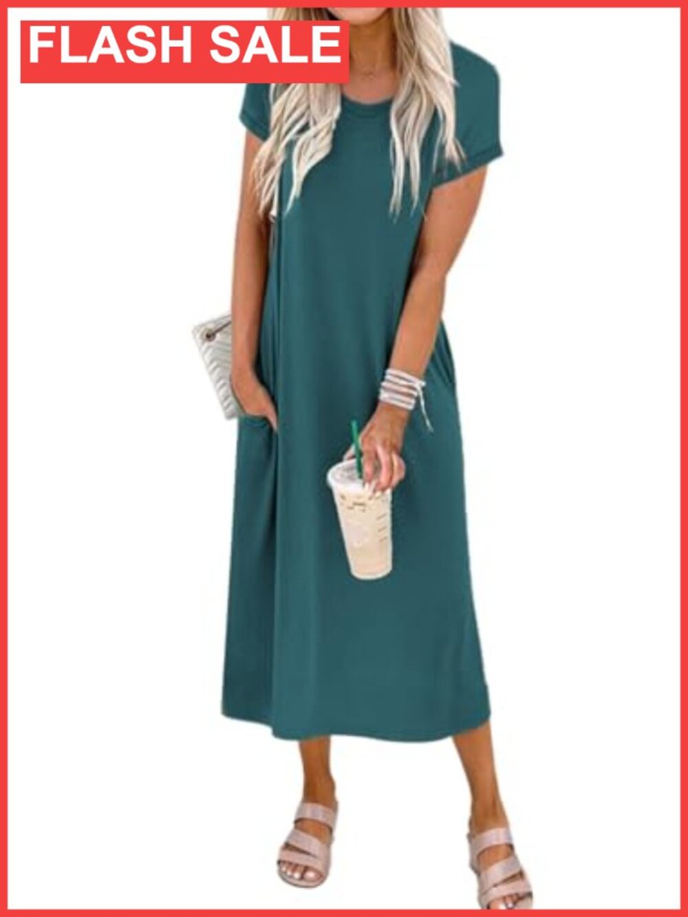 Women's Maxi Dress Short Sleeve Crewneck A-Line Split Flowy Sundress